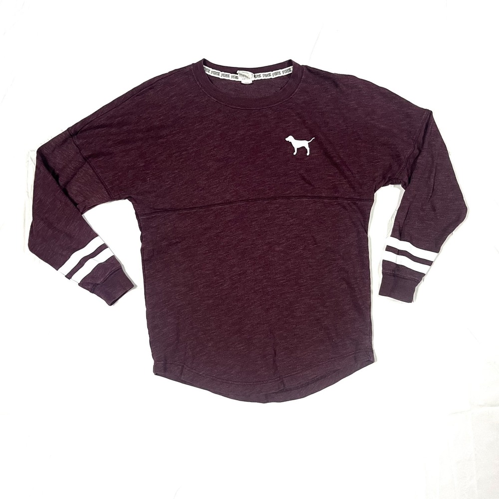PINK Victoria's Secret Women's S/P Maroon Varsity Pullover Shirt 1986 Cotton